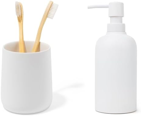 Matte White Toothbrush Holder and Soap Dispenser Set