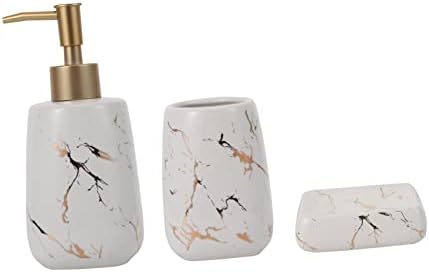 GLEAVI 3Pcs Marble Bathroom Toothbrush Holder Soap Dish Lotion Bottle Set