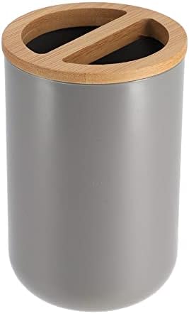 Gray Toothbrush Toothpaste Organizer with Bamboo Top - Chic Bathroom Organizer