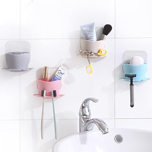 Bathroom Toothbrush Holder with Suction Cup and Storage Cup