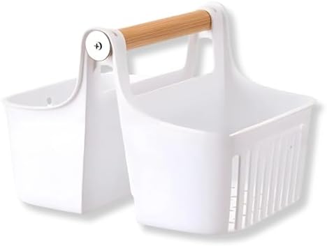 Portable Shower Caddy with Bamboo Handle White