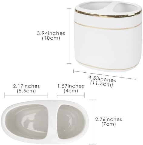 Modern Ceramic Toothbrush Holder with Gold Trim