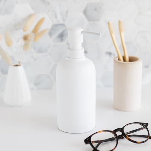 Matte White Toothbrush Holder and Soap Dispenser Set