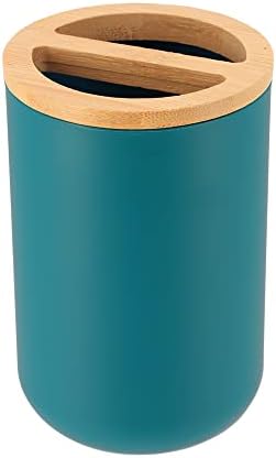 EVIDECO Blue Toothbrush Toothpaste Holder with Bamboo Top - Chic Bathroom Organizer