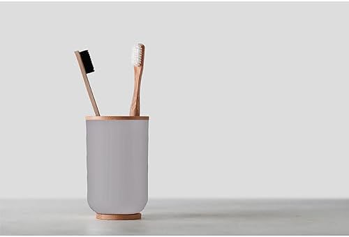 Gray Toothbrush Toothpaste Organizer with Bamboo Top - Chic Bathroom Organizer