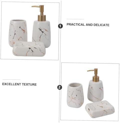 GLEAVI 3Pcs Marble Bathroom Toothbrush Holder Soap Dish Lotion Bottle Set