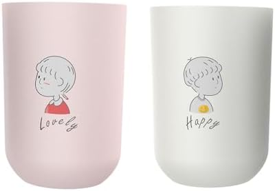 Cute Pattern Toothbrush Cup 2Pcs - Pink Grey