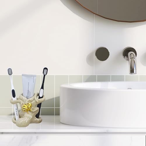 5-inch Gold Octopus Toothbrush Holder - Suction-Cup Bathroom Organizer