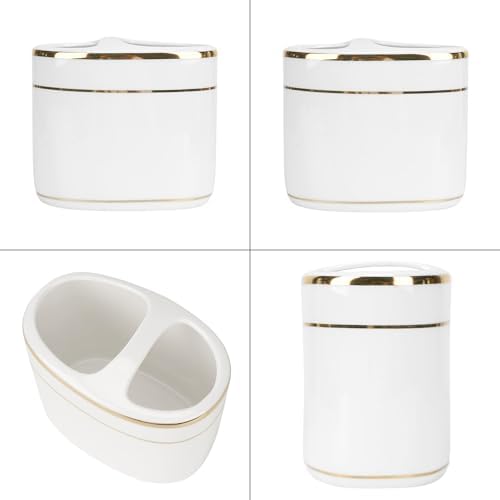 Modern Ceramic Toothbrush Holder with Gold Trim