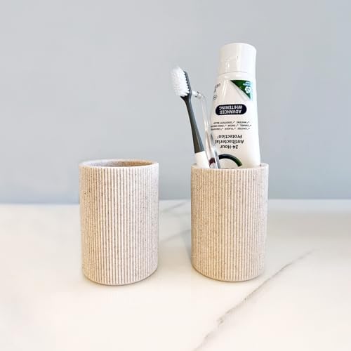 Elegant Sand Beige Toothbrush Holder Boho Farmhouse Style for Bathroom Countertops