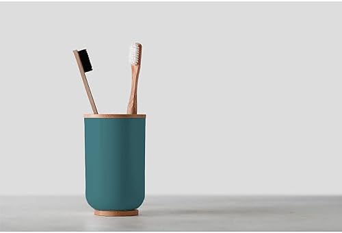 EVIDECO Blue Toothbrush Toothpaste Holder with Bamboo Top - Chic Bathroom Organizer