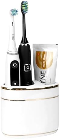Modern Ceramic Toothbrush Holder with Gold Trim