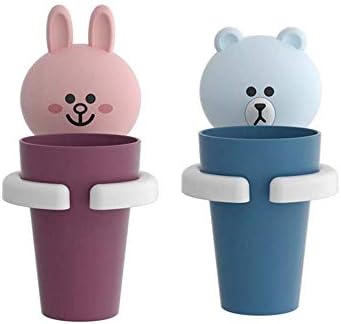 Traceless Suction Wall-Mounted Kids Toothbrush Holder Blue Rabbit Cartoon Brushing Cup