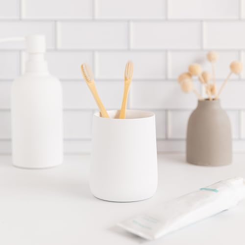 Matte White Toothbrush Holder and Soap Dispenser Set