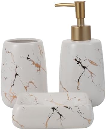 LIFKOME 3-Piece Marble Bathroom Organizer for Soap Toothbrush
