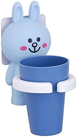Traceless Suction Wall-Mounted Kids Toothbrush Holder Blue Rabbit Cartoon Brushing Cup