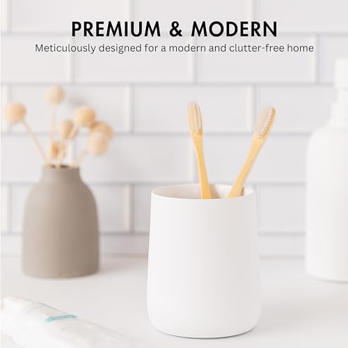 Matte White Toothbrush Holder and Soap Dispenser Set