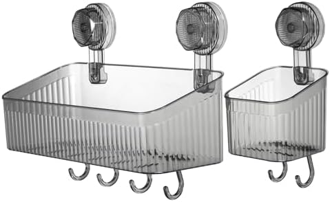 Uxcell 1Set Suction Cup Shower Caddy with Hooks Grey