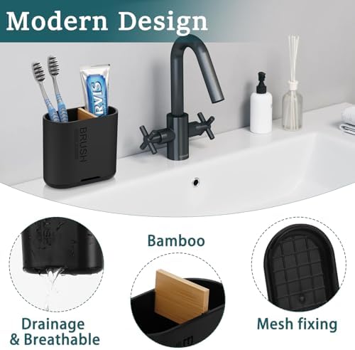 Space-Saving Bamboo Toothbrush Holder Black