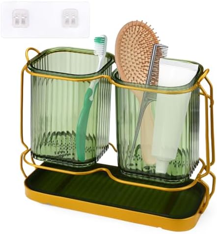 2-Cup Metal Toothbrush Holder Set with Drainage and Organizer