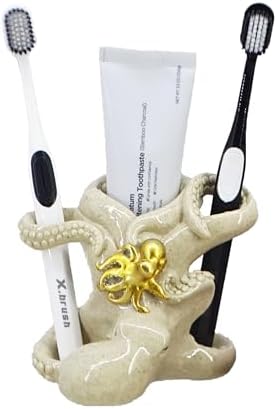 5-inch Gold Octopus Toothbrush Holder - Suction-Cup Bathroom Organizer