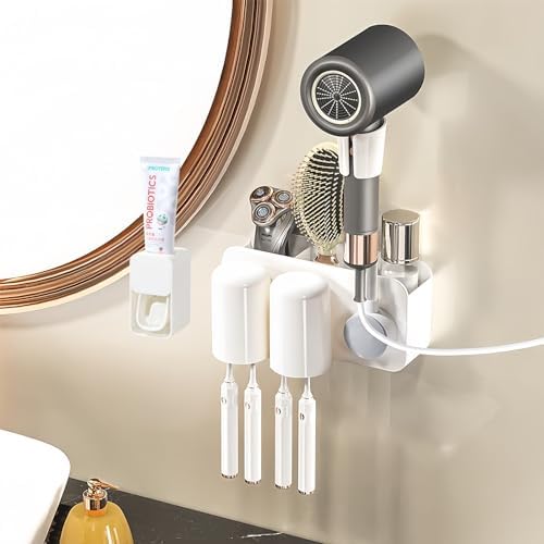3 in 1 Toothbrush Holder with Hair Dryer Stand and Toothpaste Dispenser