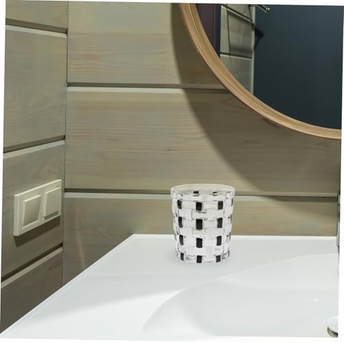 Stylish Black White Checkerboard Glass Toothbrush Holder Cup