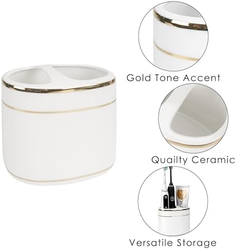 Modern Ceramic Toothbrush Holder with Gold Trim