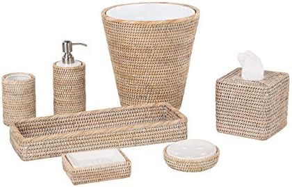 Natural Rattan Bath Holder Ceramic Dish 10 Oz