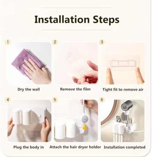 3 in 1 Toothbrush Holder with Hair Dryer Stand and Toothpaste Dispenser