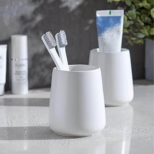 Elegant White Ceramic Toothbrush Holder Set for Bathroom Bedroom