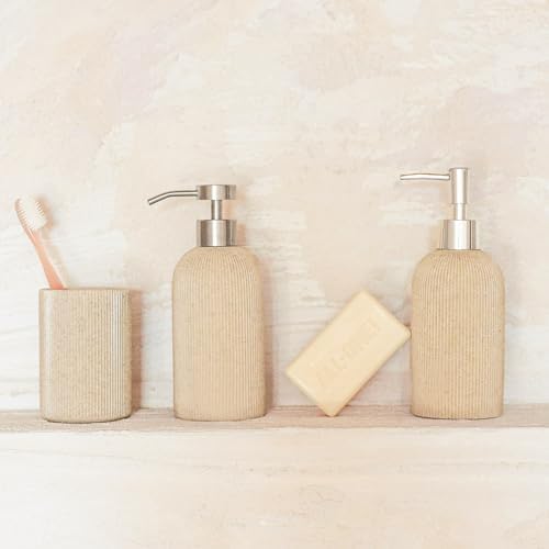 Elegant Sand Beige Toothbrush Holder Boho Farmhouse Style for Bathroom Countertops