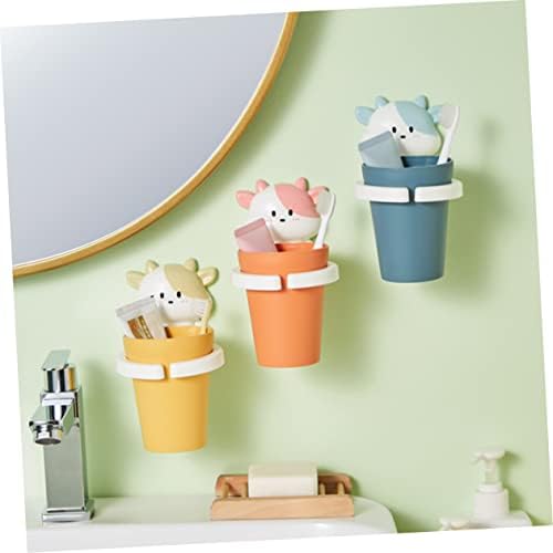 Cartoon Toothbrush Holder for Boys and Girls with Adhesive Gargle Cup