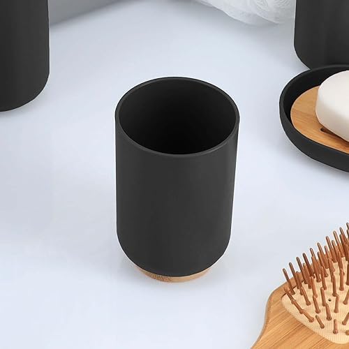 EVIDECO Bamboo Vanity Tumbler Black - Space-Saving Eco-Friendly Toothbrush Holder