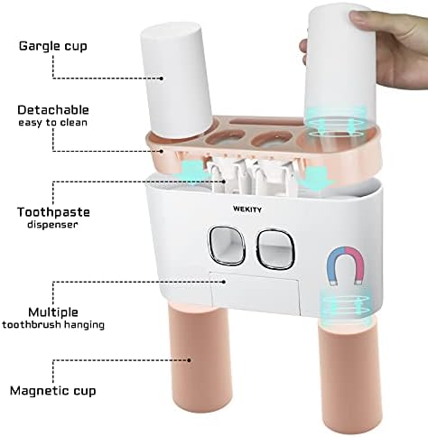 Wekity Multi-Functional Toothbrush Holder with 5 Slots and 4 Cups