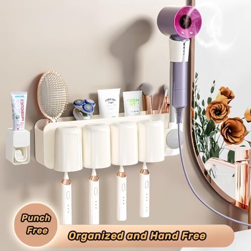 3 in 1 Toothbrush Holder with Hair Dryer Stand and Toothpaste Dispenser