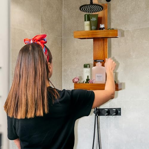 Utoplike Teak Shower Caddy No Drilling Durable Stylish Storage Solution