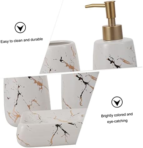 GLEAVI 3Pcs Marble Bathroom Toothbrush Holder Soap Dish Lotion Bottle Set