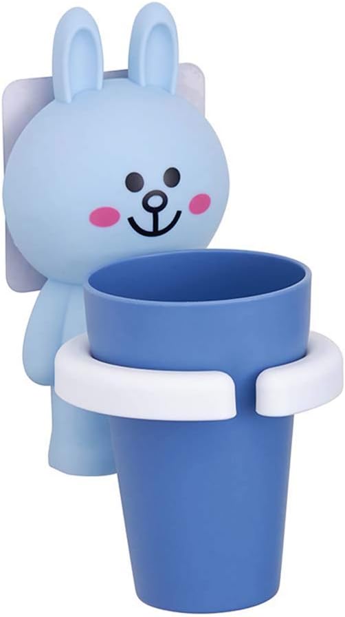Traceless Suction Wall-Mounted Kids Toothbrush Holder Blue Rabbit Cartoon Brushing Cup