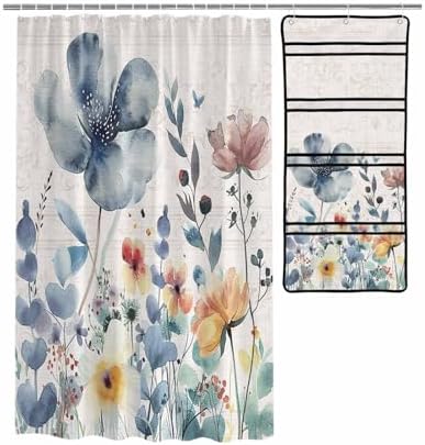 10-Pocket Hanging Shower Organizer with Watercolor Design