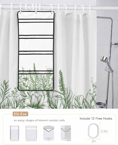 ZFUNCING Shower Curtain Set with Mesh Organizer and Hooks