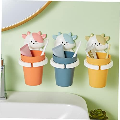 Cartoon Toothbrush Holder for Boys and Girls with Adhesive Gargle Cup