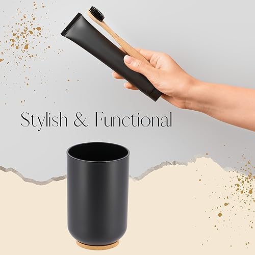 EVIDECO Bamboo Vanity Tumbler Black - Space-Saving Eco-Friendly Toothbrush Holder