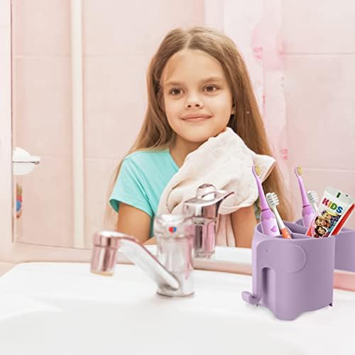 RyanLemon Elephant Toothbrush Holder for Kids with 3 Slots and Hook