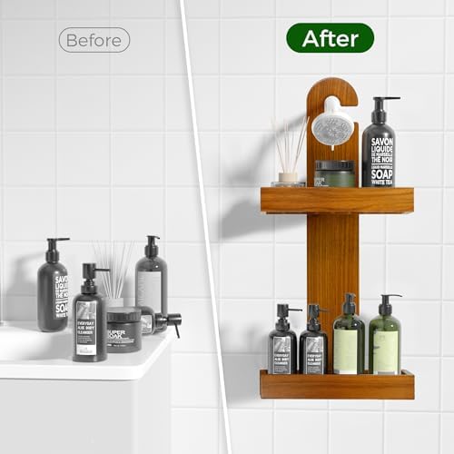 Utoplike Teak Shower Caddy No Drilling Durable Stylish Storage Solution