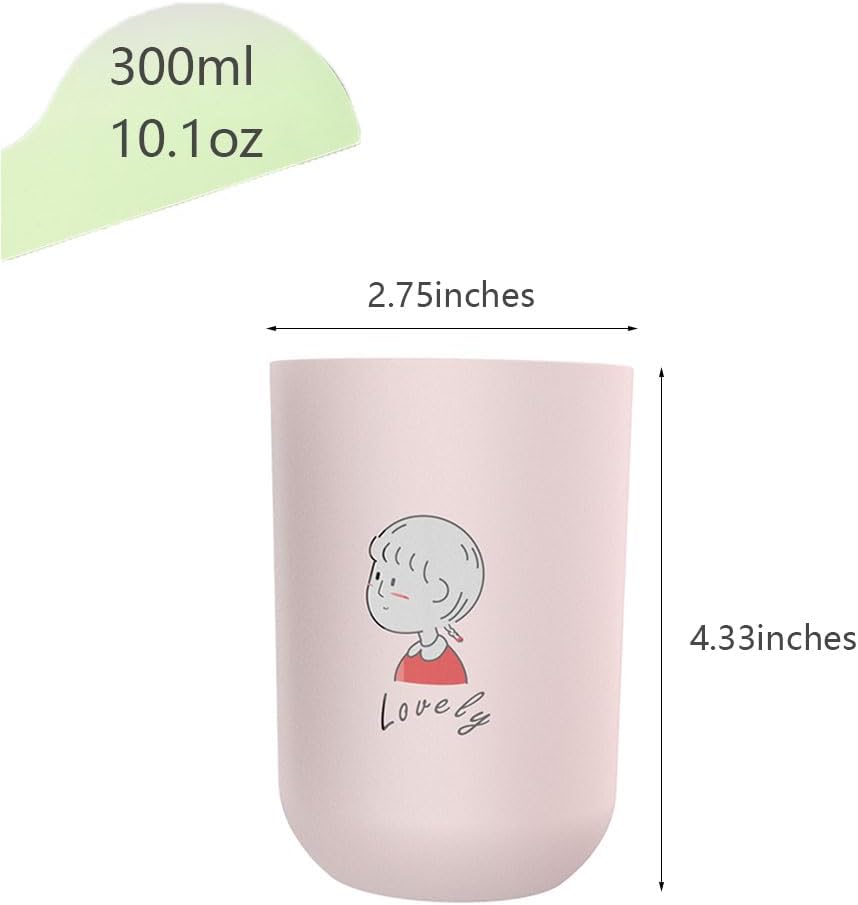 Cute Pattern Toothbrush Cup 2Pcs - Pink Grey