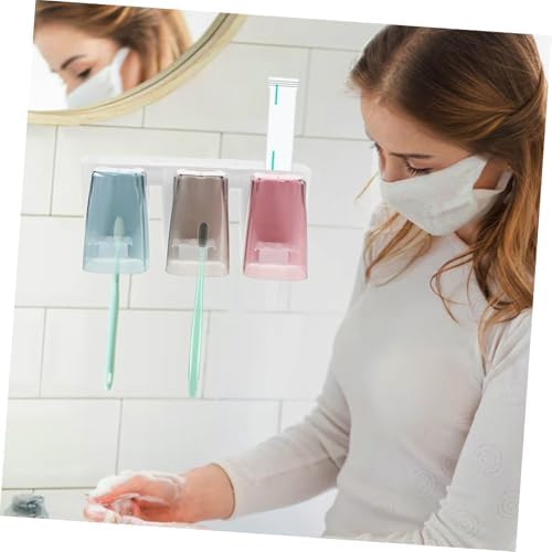Bathroom Toothbrush Holder Set With 3 Cups And Toothpaste Rack