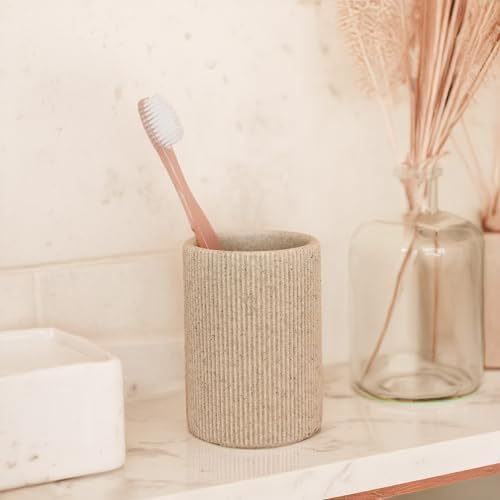 Elegant Sand Beige Toothbrush Holder Boho Farmhouse Style for Bathroom Countertops