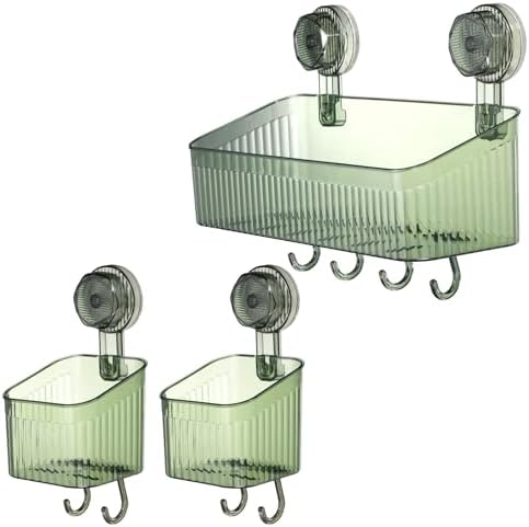 Uxcell 1Set Suction Cup Shower Caddy with Hooks Green
