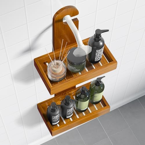 Utoplike Teak Shower Caddy No Drilling Durable Stylish Storage Solution